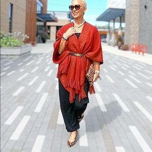 ZYLC Red Poncho Ruana Wrap - OS